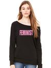 (Pink Print) Feminist Slouchy Off Shoulder Oversized Sweatshirt