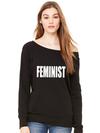 (White Print) - Feminist Slouchy Off Shoulder Oversized Sweatshirt